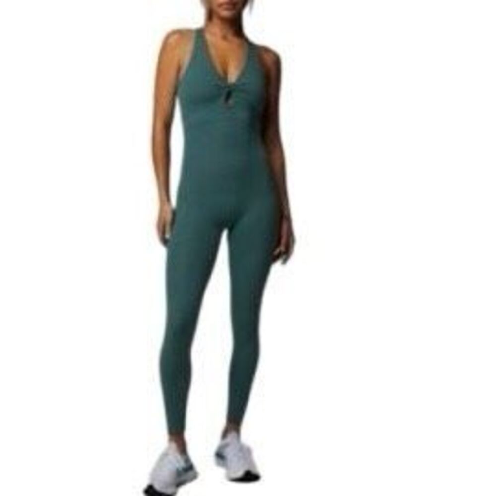 Fabletics Oasis Bodysuit Twist Front Jumpsuit Criss Cross Support Blue S